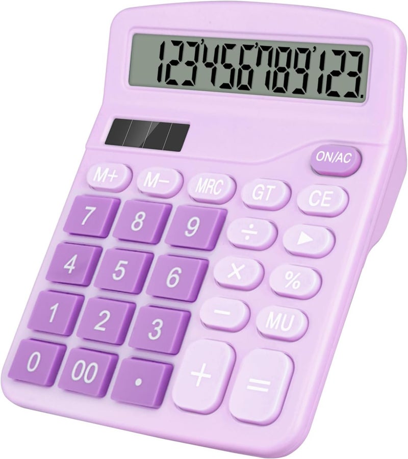 HUTUDD Desktop Calculator, Purple Calculator Big Buttons, 12-Digits Large LCD Display, Solar and AA Battery Dual Power, Desk Calculators for Office Home School Business Class (Purple) - Image 1